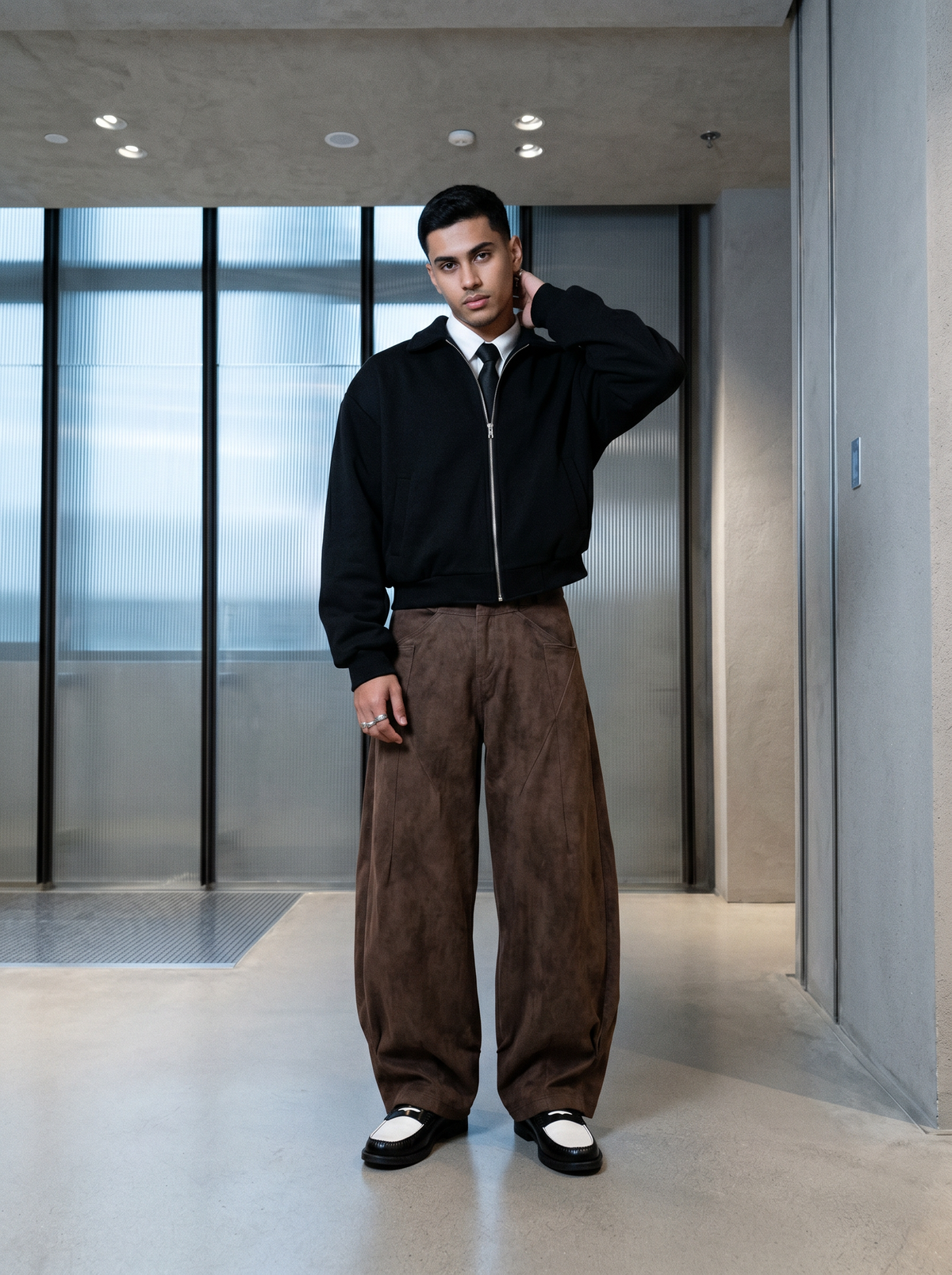 Model wearing the Brown Utility Trousers